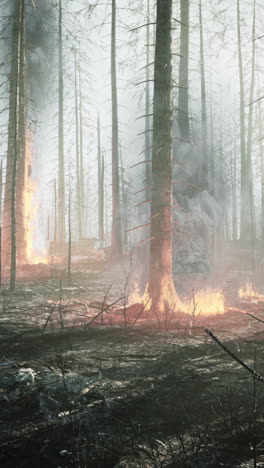 incendio forestal que quema árboles y humo