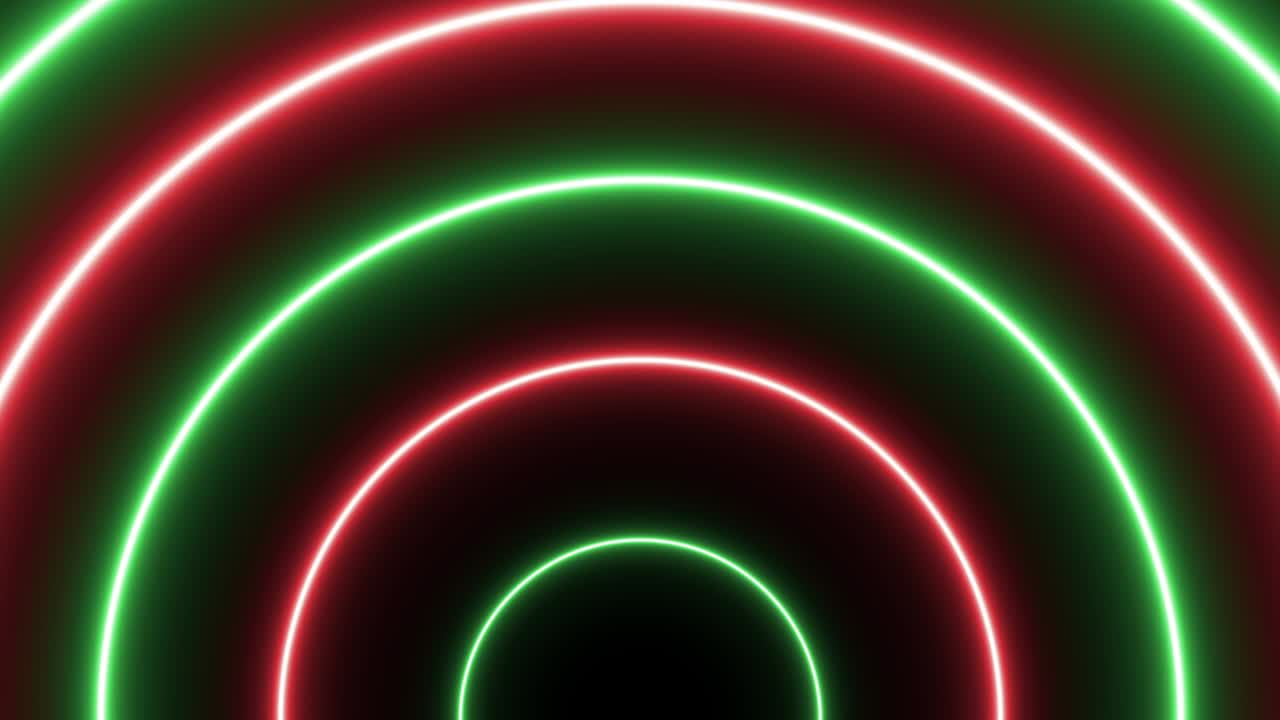 animación de túnel futurista con luz de neón roja y verde que se eleva mitades de círculos. fondo gráfico de movimiento de bucle sin costuras abstracto