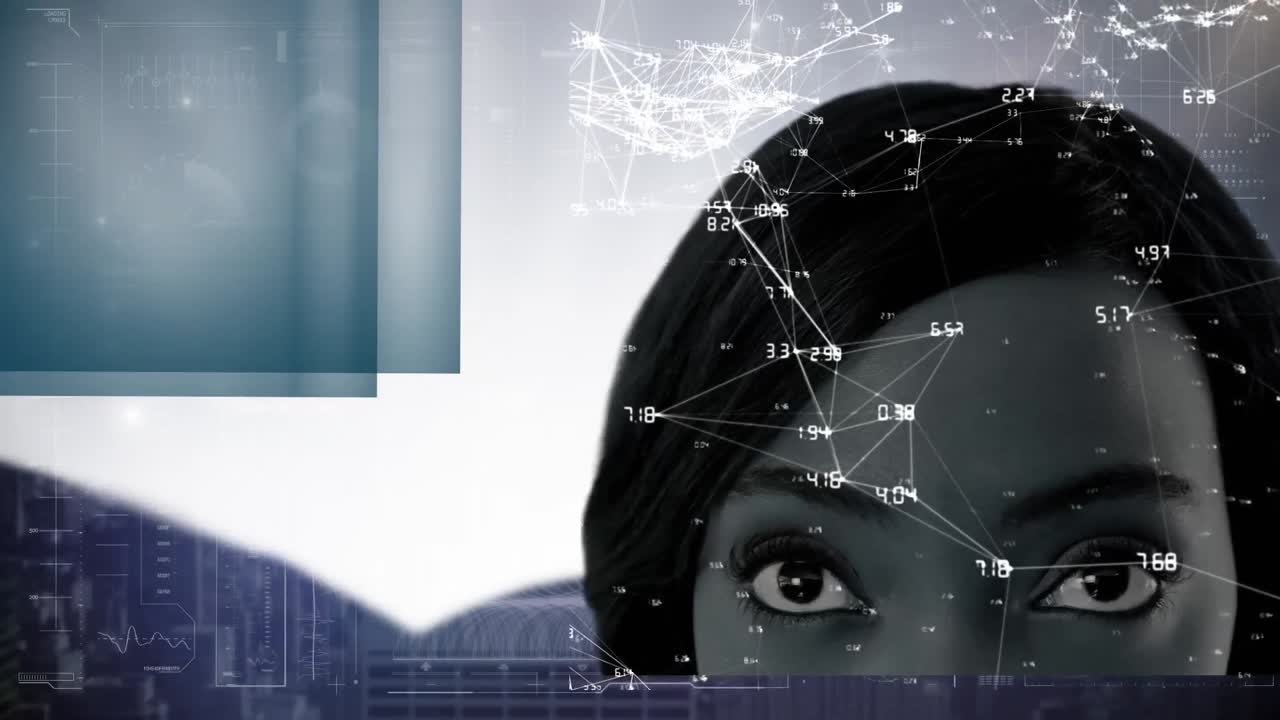 animación de la red de conexiones sobre el rostro de la mujer