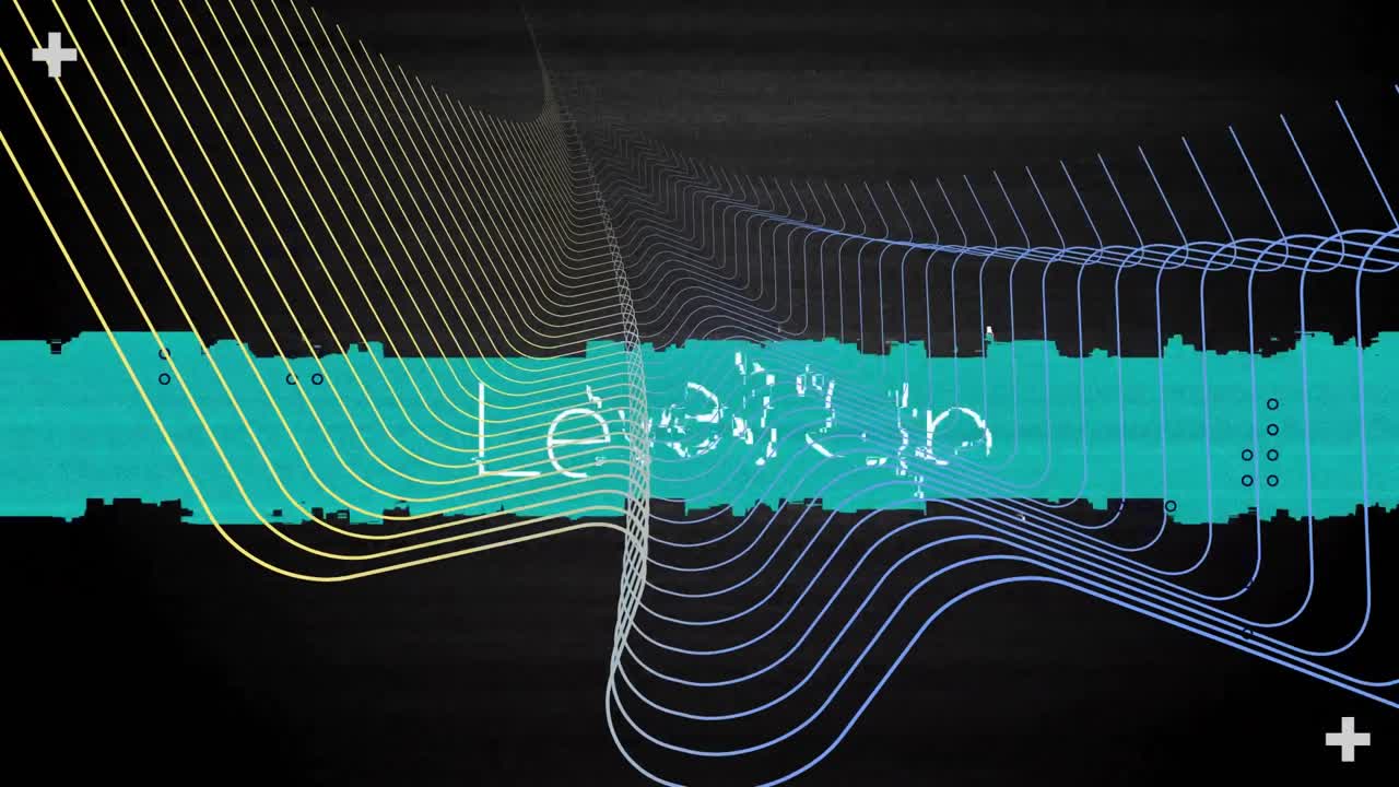 Central turquoise glitch bar moving across network of curved gradient lines in digital abstract art