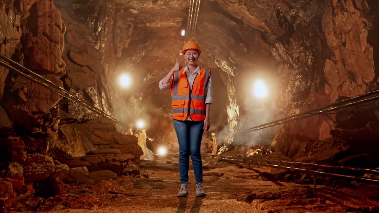 Ingegnere donna in una galleria di miniera.