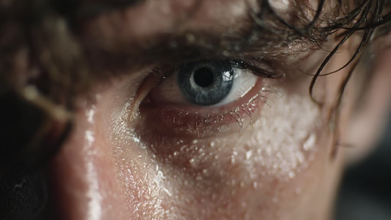 Intense Focus and Determination Captured in Close-Up: The Transformation of Emotion and Effort in a Strenuous Moment