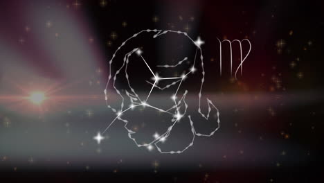 animación del signo de la estrella virgo sobre las nubes en el cielo en el fondo