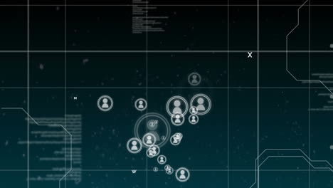 animación de la red de conexiones con personas iconos y procesamiento de datos