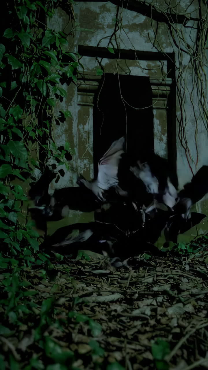 Bats Flying Near an Old Tomb