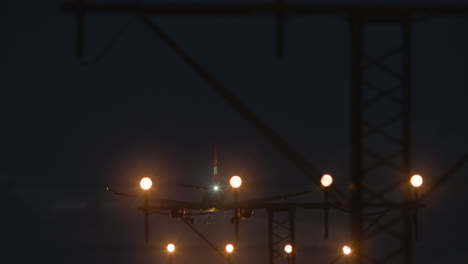 airplane landing twilight lights