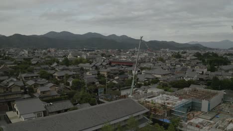 강, 일본, 아시아 근처 일몰에 교토의 공중 무인 항공기 샷