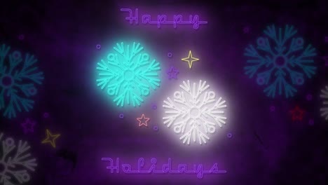 Animation-of-happy-holidays-text-at-christmas-over-snow-falling