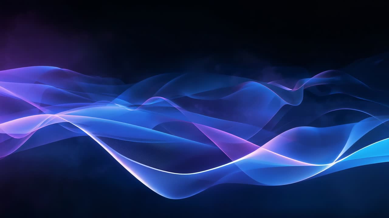 Playback starting, layered light ribbons flowing across dark screen backdrop, forming visualizer