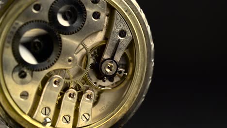 close-up of a vintage pocket watch mechanism