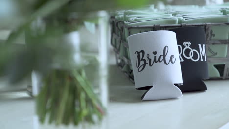 bride and groom beer bottle koozies