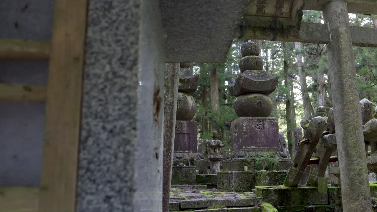 일본 코야 산에 있는 아름다운 사원 부지에 대한 느린 동영상 공개
