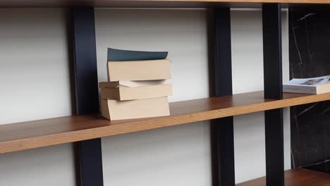 modern wooden bookshelf with books