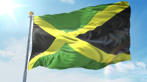 4k 3d illustration of the waving flag on a pole of country jamaica
