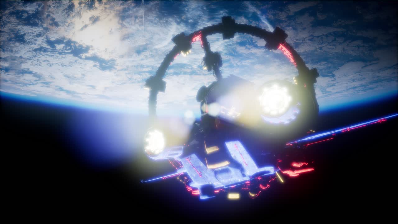 우주왕복선이 우주에서 떠다니고 있습니다.