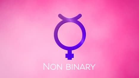 animación de un símbolo de género no binario púrpura sobre fondo rosa