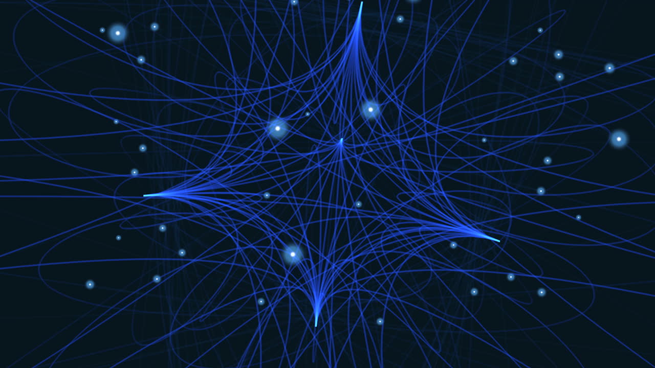 Mesmerizing blue wavy line pattern on a black background with glowing dots