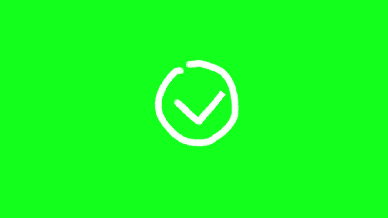 Hand-Drawn White Checkmark Animation on Green Screen