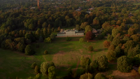 close up aerial shot towards kenwood house hampstead heath