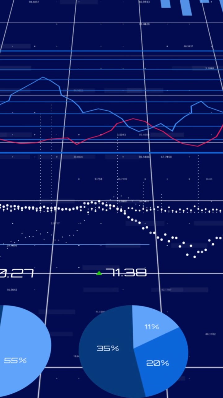 Digital icons on grid network over of profile icons on blue background