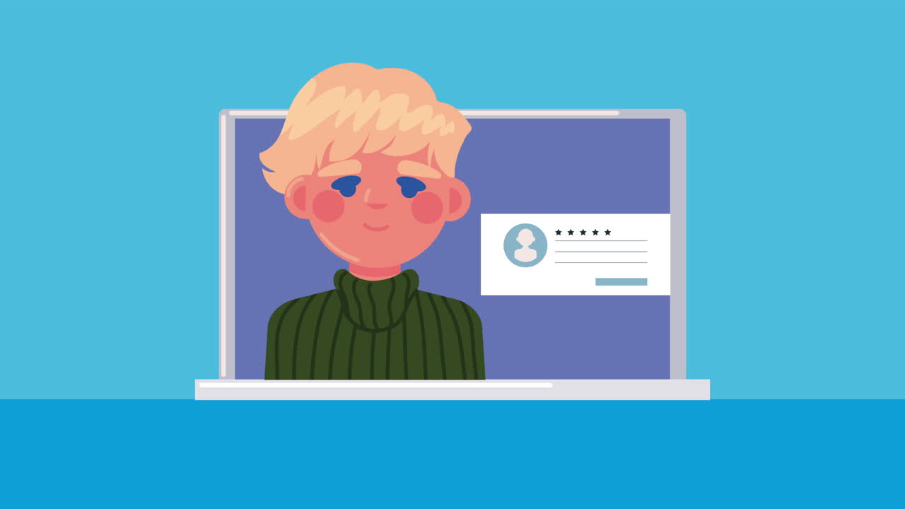 노트북 화면에 있는 남자 프로파일