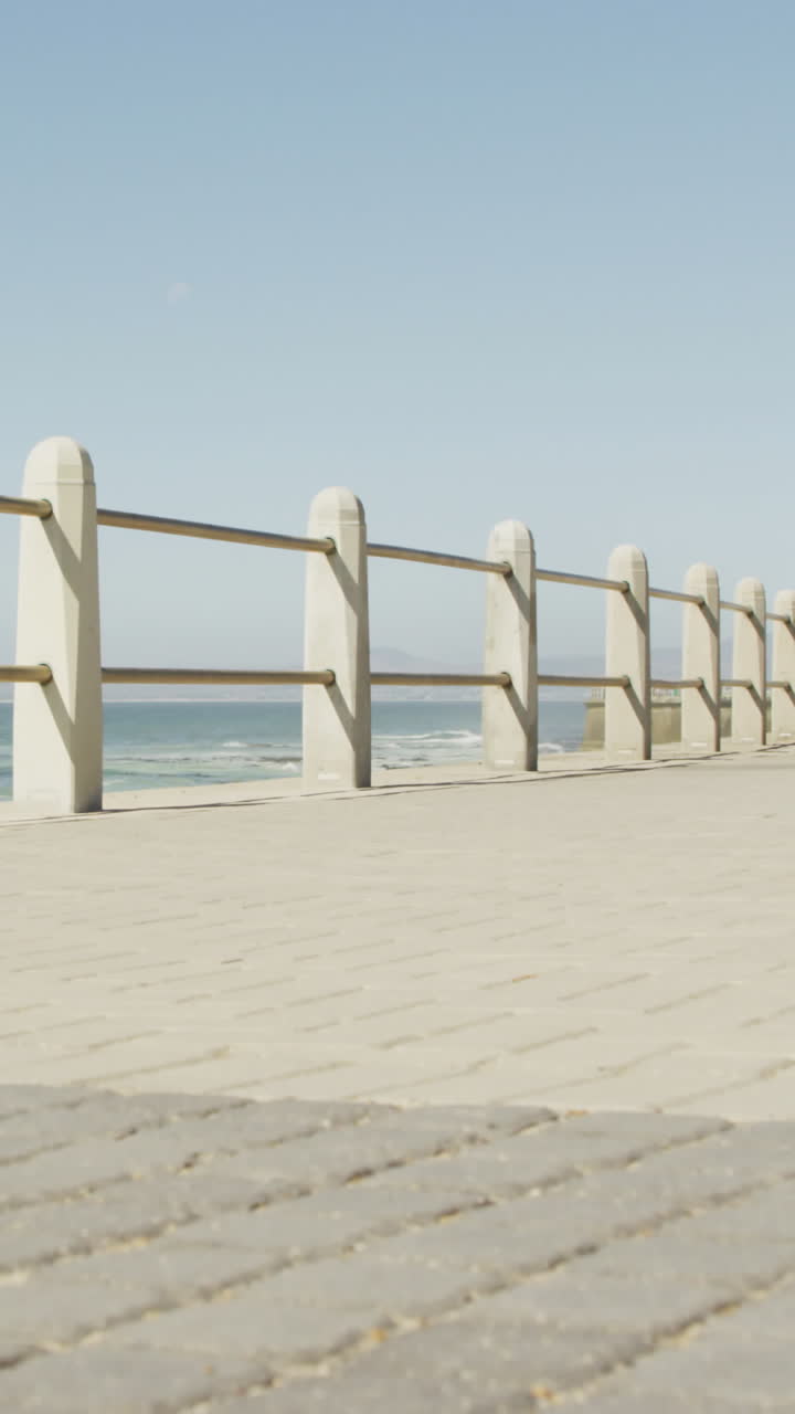 video de un feliz padre e hijo afroamericanos en scooter pasando tiempo en el mar