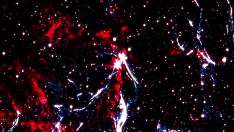 abstract loop space flight fly to mysterious glow red nebula cloud with glow stars in space. space exploration to glow nebula galaxy. 4k 3d illustration seamless loop sci-fi space travel fly to the alien nebula.