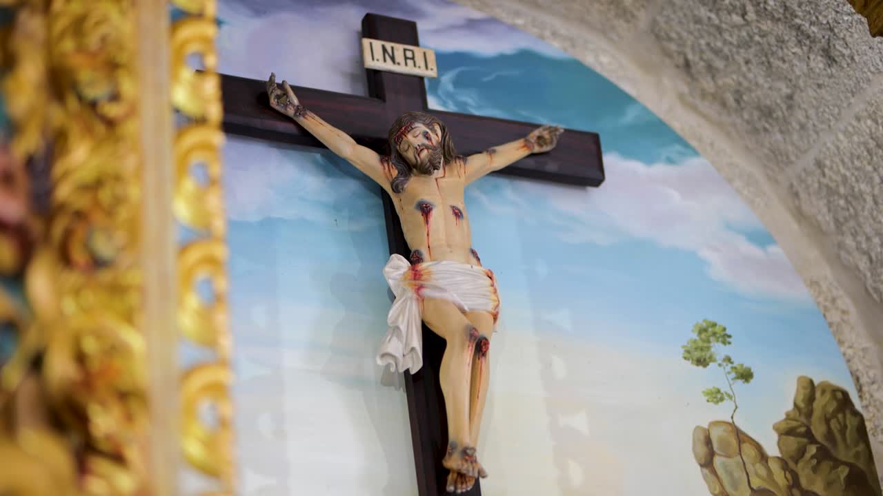 Jesus Christ Statue on Altar Inside Portuguese Catholic Church – Religious Interior