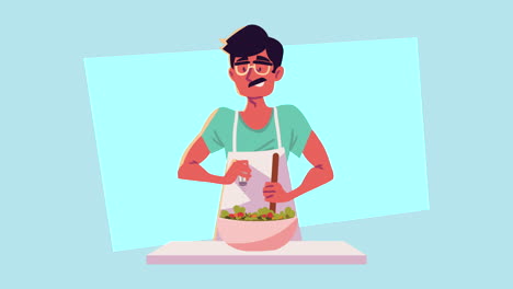 man cooking kitchen recipe animation