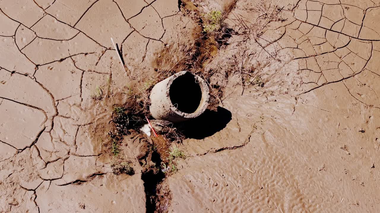 Symbolic aerial view showing extreme drought and land degradation in agriculture