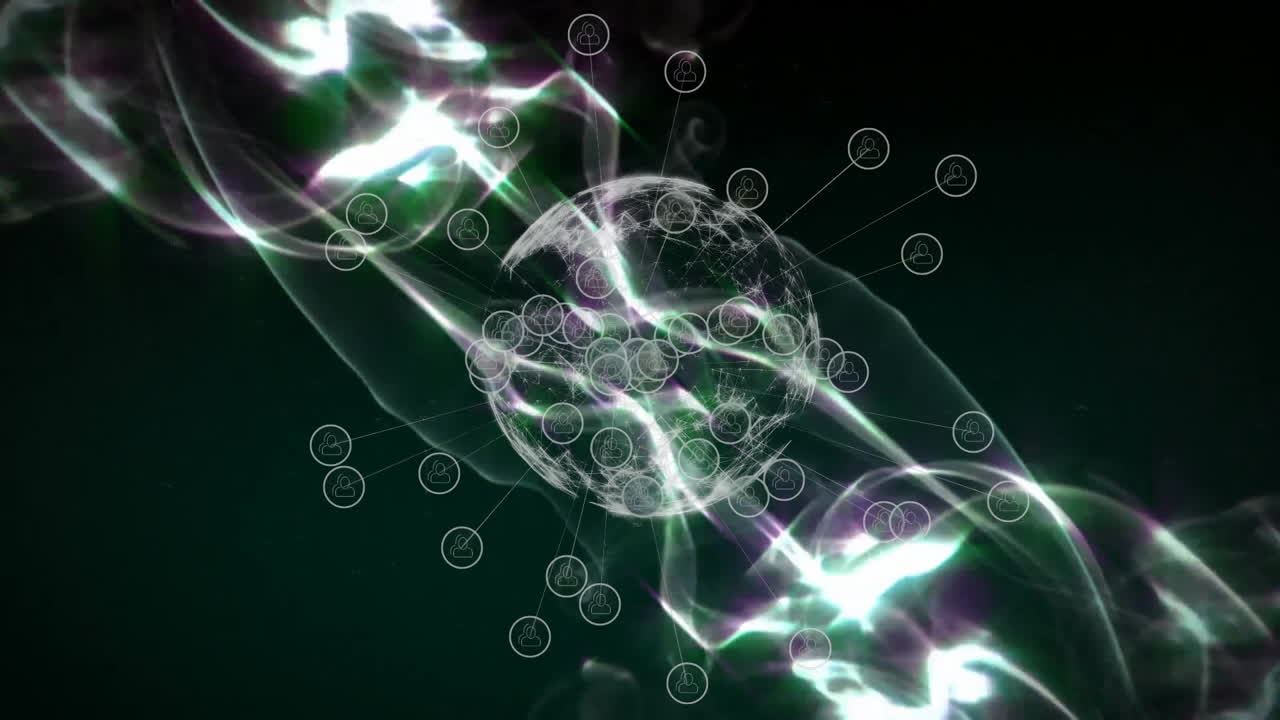 어두운 배경에 네트워크 연결 애니메이션과 함께 반이는 dna 가닥