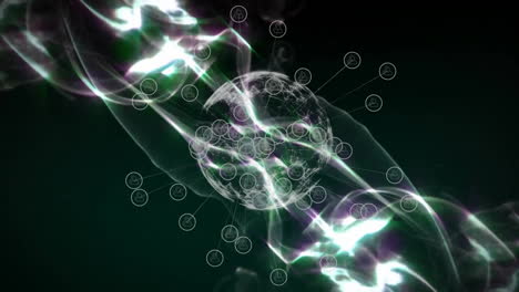 cadena de adn brillante con animación de conexiones de red sobre un fondo oscuro