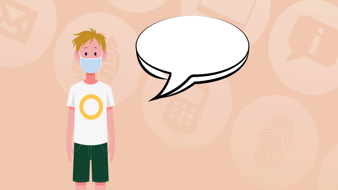 animación de un hombre con máscara facial sobre iconos médicos