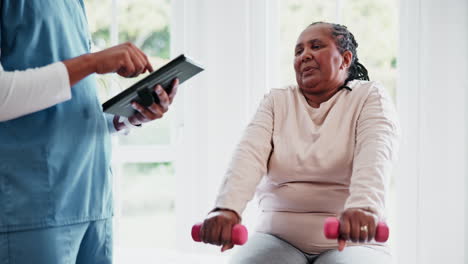 Physiotherapie,-Tablet-Und-Hantel-Mit-Einem-Schwarzen