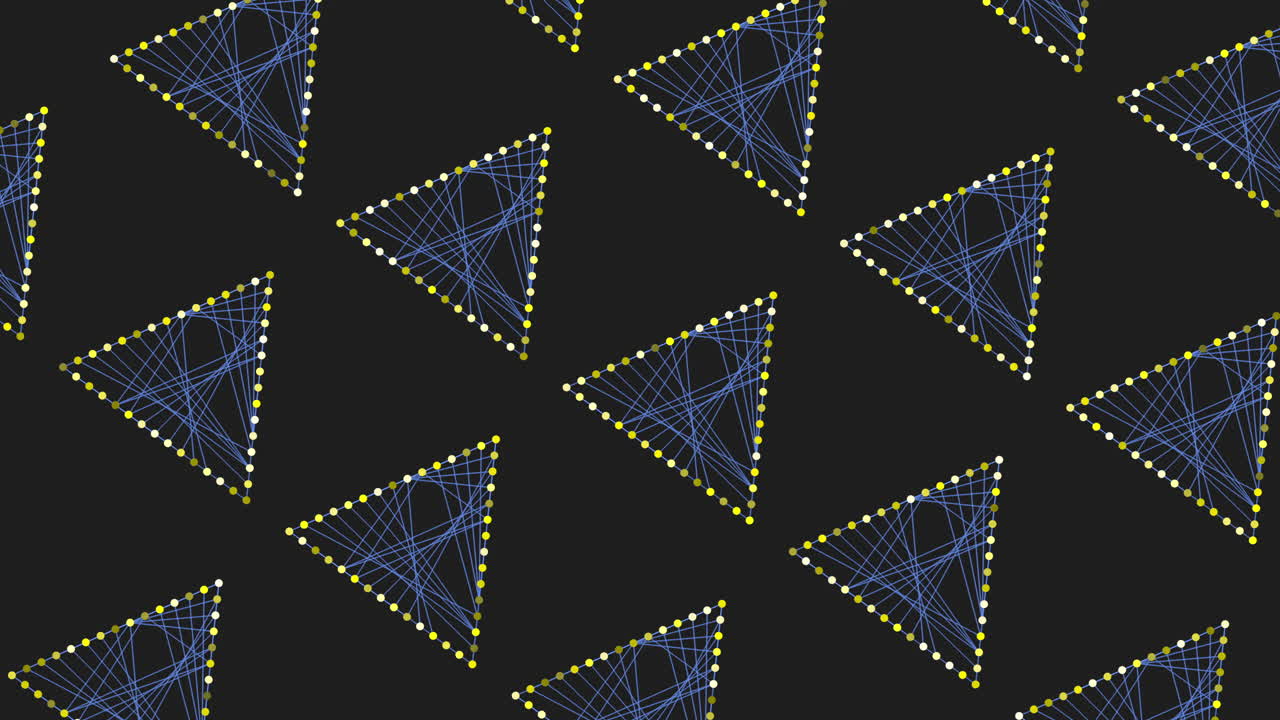 검은색 배경에 세련되고 상호 연결된 녹색 삼각형 패턴