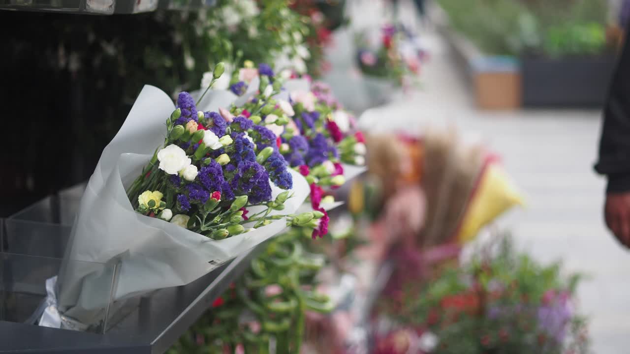 Colorful Flower Bouquets at a Flower Market