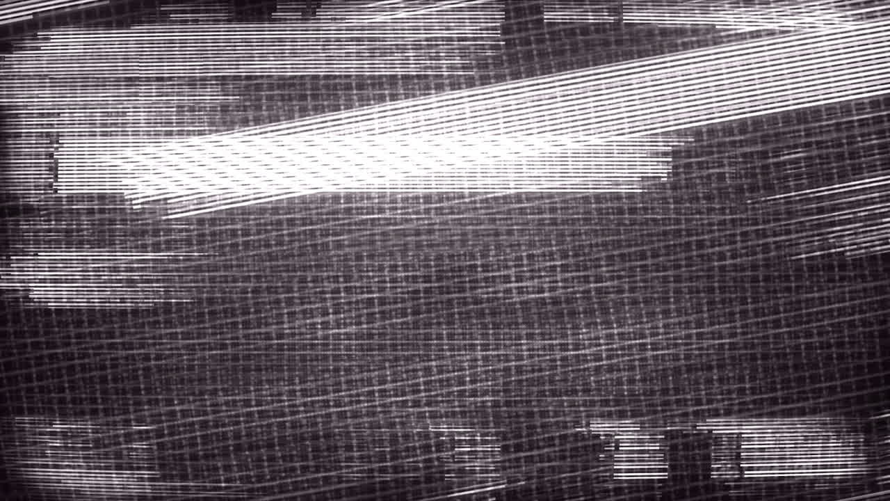 Blikající digitální glitche a statický šum na pozadí