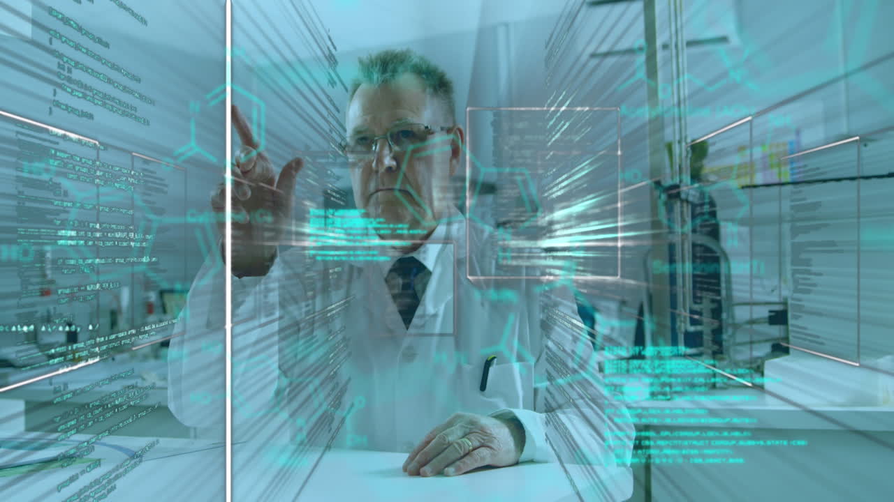 백인 남성 의사에 대한 데이터 처리 애니메이션