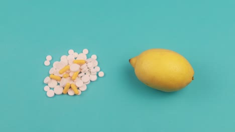 citrus fruits and vitamin c tablets health concept