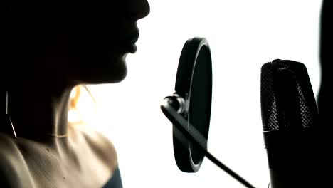 beauty woman with microphone.