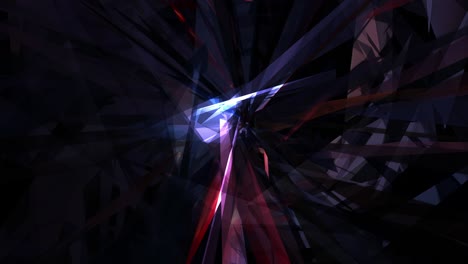 loop abstract dark blue red  chaos triangle fiber moving in mesh tunnel animation. seamless loop futuristic tunnel 3d animation art concept for music videos, night clubs, led screens, projection show