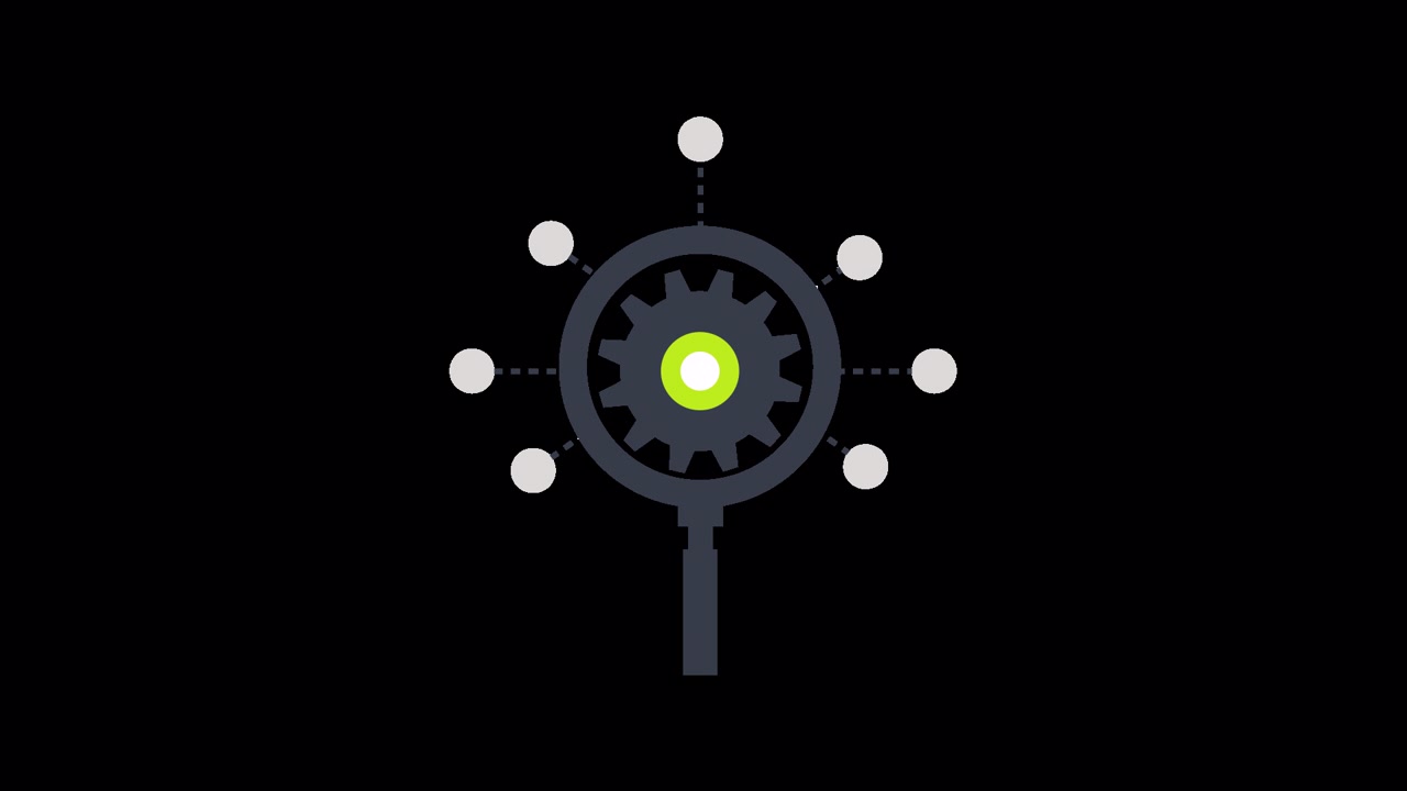Animated Magnifying Glass with Rotating Gear and Connected Data Points
