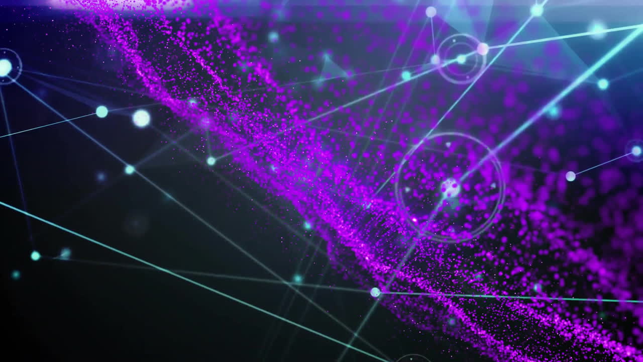 Animation of purple particles and geometric lines creating digital network pattern