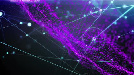 animation of purple particles and geometric lines creating digital network pattern