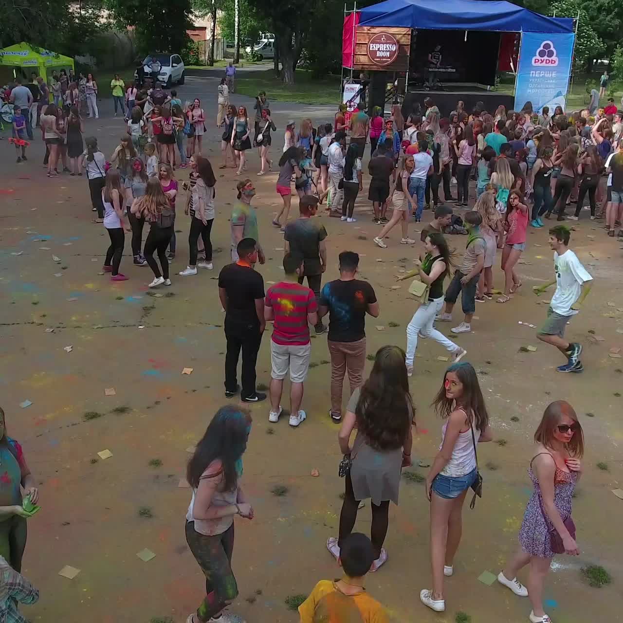 Happy People Celebrating Color Festival. VINNITSA, UKRAINE - JULY 2017: Happy young people celebrating during music and colors festival