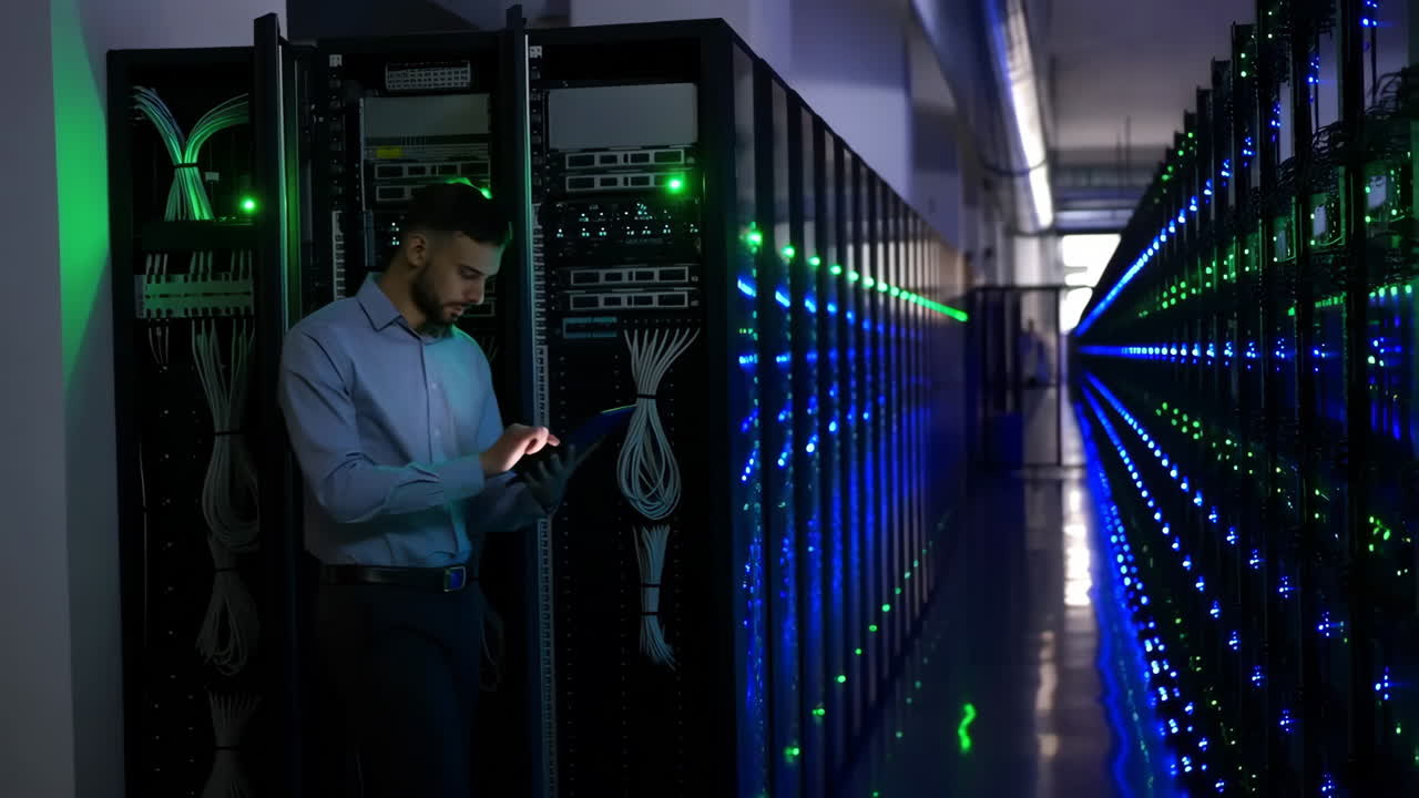 técnico informático en una sala de servidores