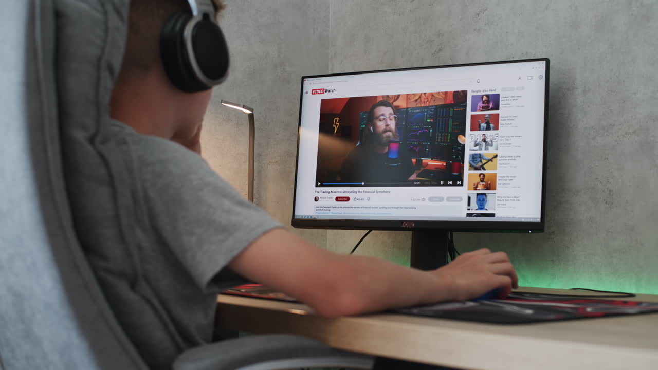 persona que está viendo un tutorial de comercio financiero en línea en la computadora