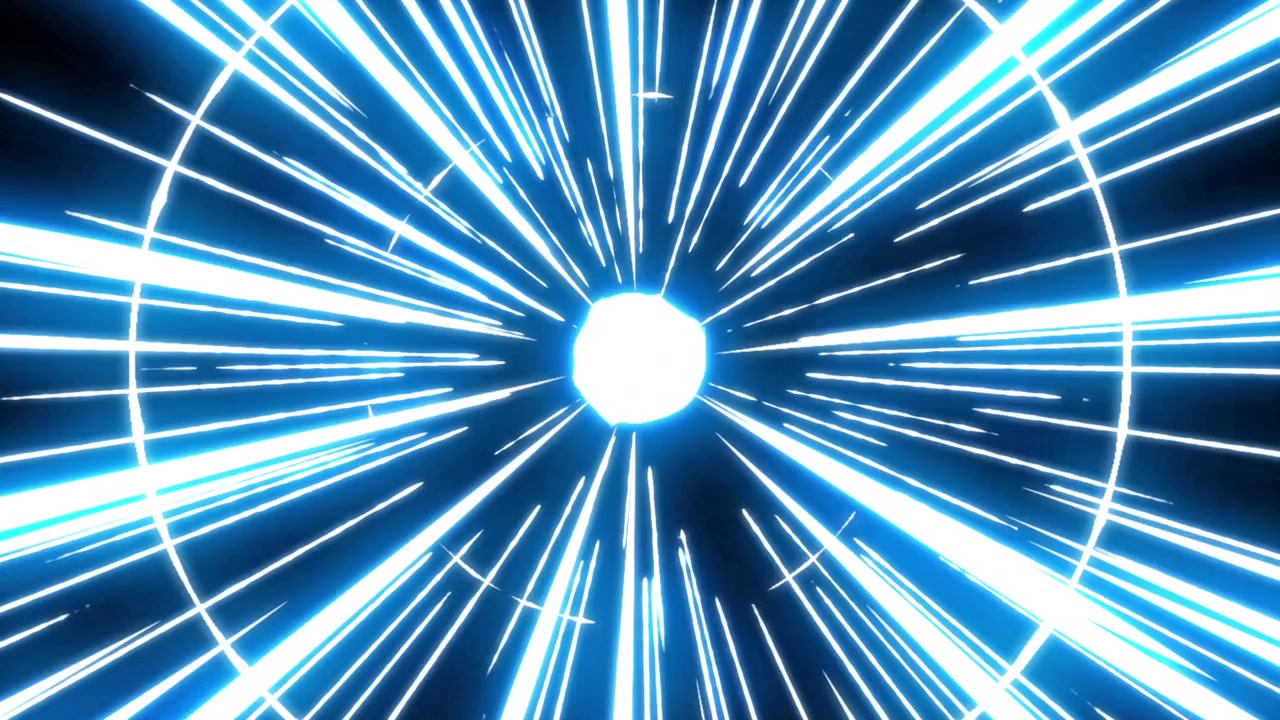 4K Time Warp, glimt af elektrisk lyn og torden, tegneserieanimation med glødende blå neoneffekt