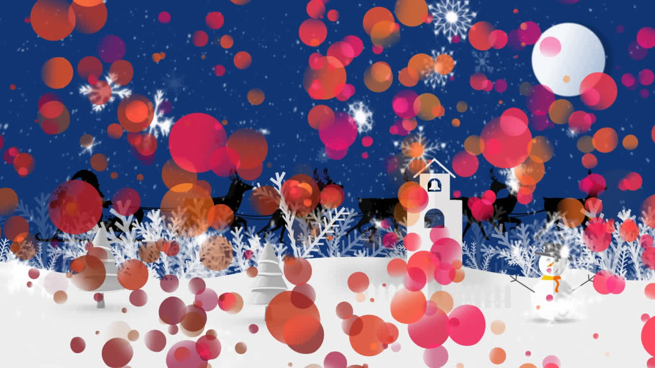 산타클로스가 사 ⁇ 에 끌려가는 겨울 풍경의 애니메이션