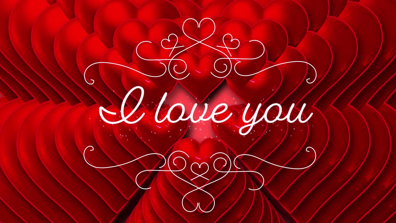 나는 당신을 사랑합니다. 분홍색 배경에 심장이 있는 문자